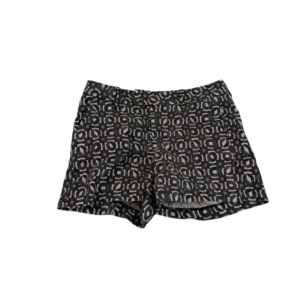 Level 99 Linen Blend Geometric Medallion Print Shorts Grey Black Size 29 5NL